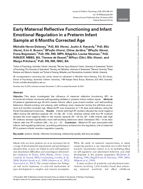 (PDF) Early Maternal Reflective Functioning and Infant Emotional ...