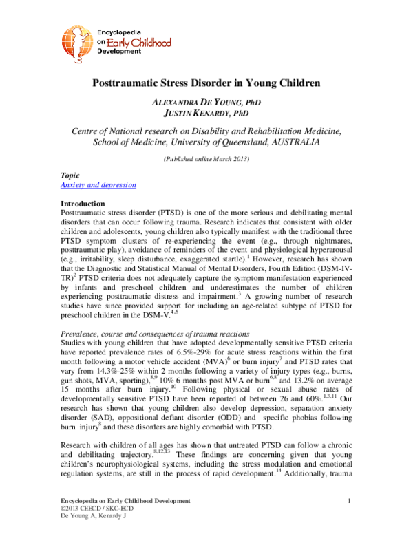 (PDF) Posttraumatic stress disorder in young children