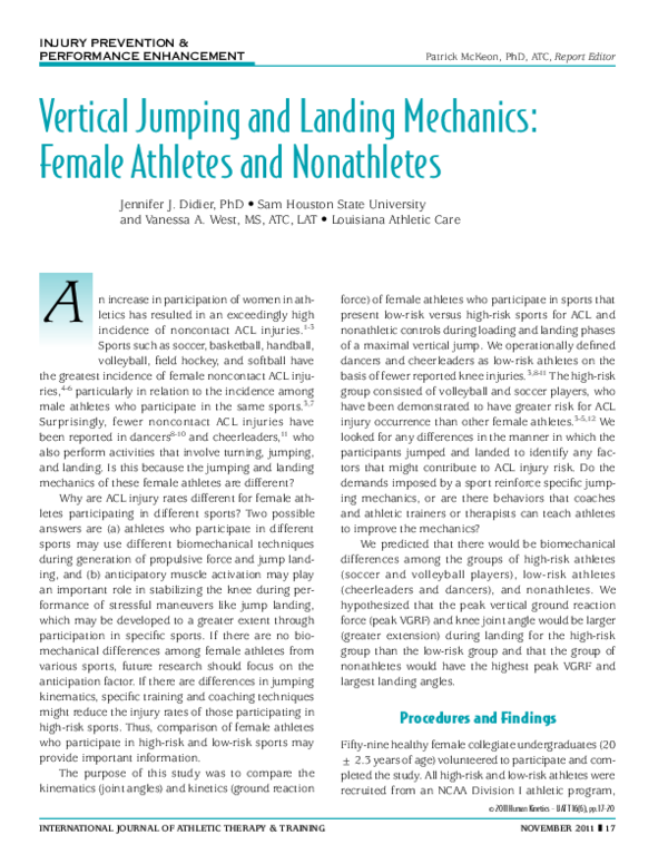 (PDF) Vertical Jumping and Landing Mechanics Female Athletes and