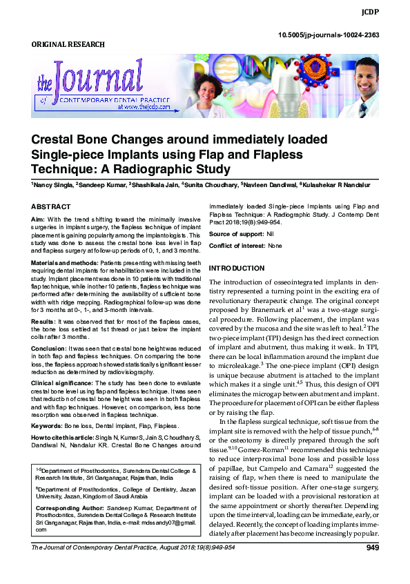 (PDF) Crestal Bone Changes around immediately loaded Single-piece ...