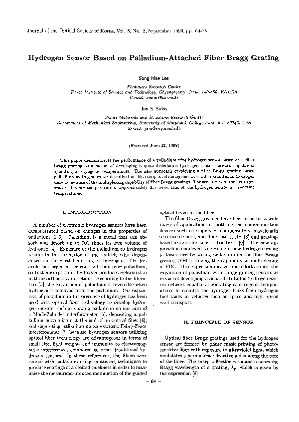 (PDF) Hydrogen Sensor Based on Palladium-Attached Fiber Bragg Grating
