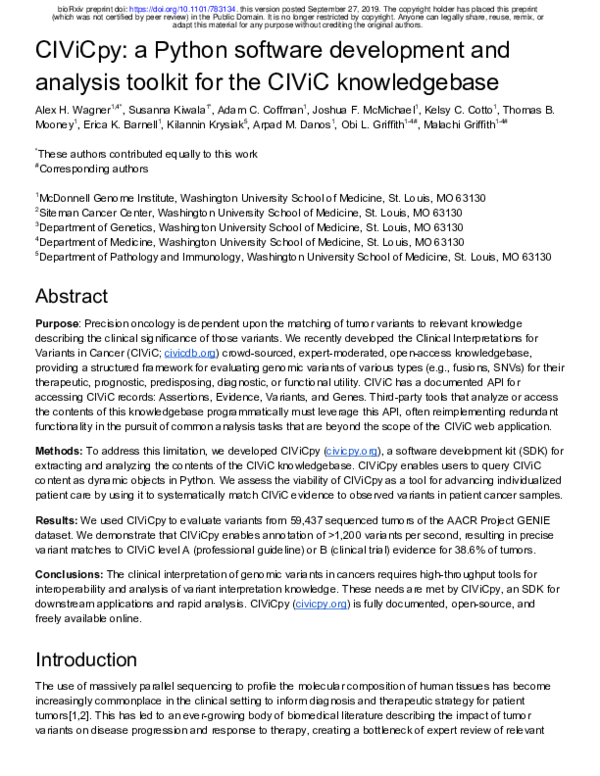 CIViCpy: a Python software development and analysis toolkit for the ...