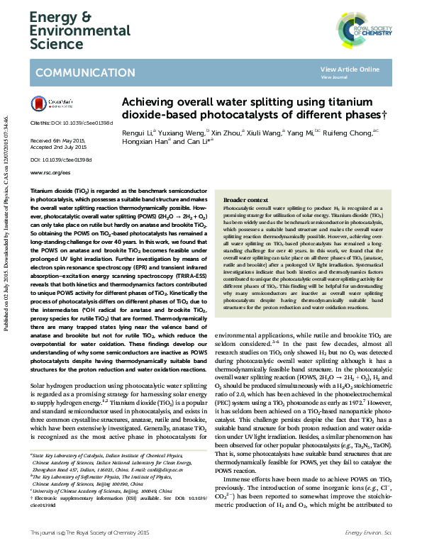 (PDF) Achieving overall water splitting using titanium dioxide-based ...
