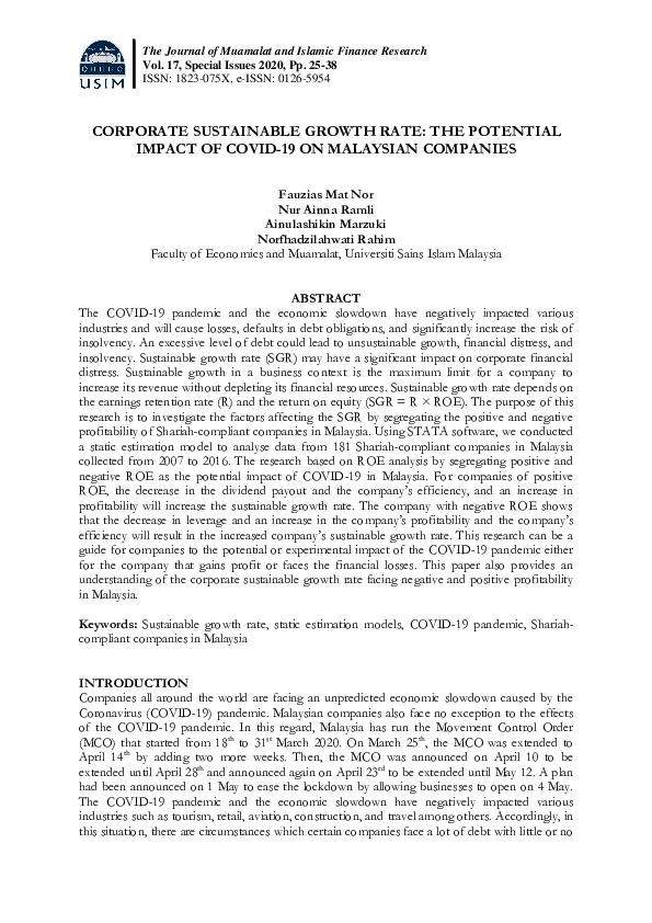 (PDF) Corporate Sustainable Growth Rate: The Potential Impact of COVID ...