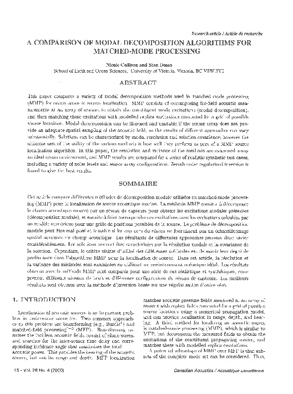(PDF) A comparison of modal decomposition algorithms for matched-mode ...