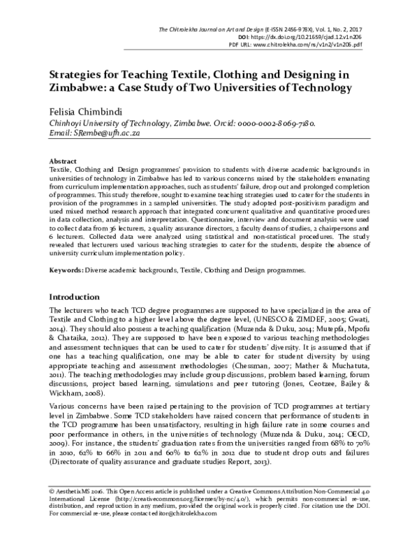 (PDF) Strategies for Teaching Textile, Clothing and Designing in ...
