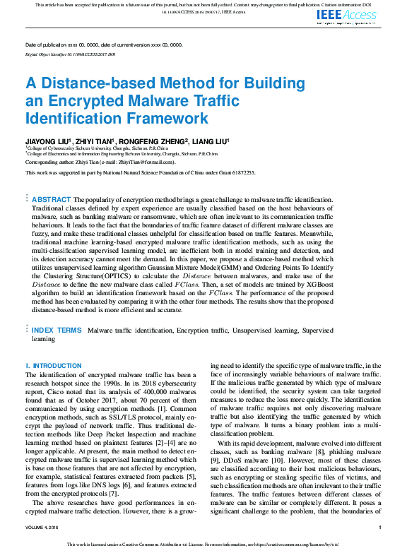 (PDF) A Distance-based Method for Building an Encrypted Malware Traffic ...