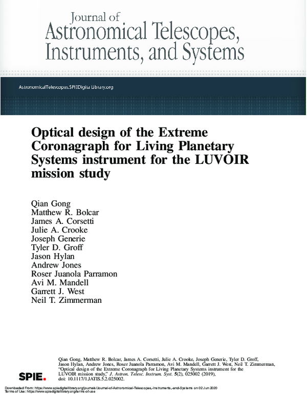 (PDF) Optical design of the Extreme Coronagraph for Living Planetary ...