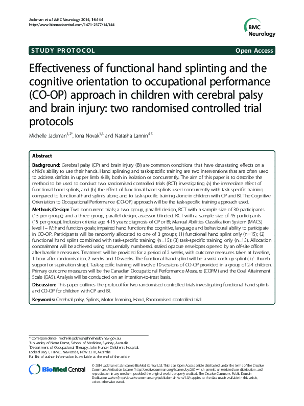(PDF) Effectiveness of functional hand splinting and the cognitive ...