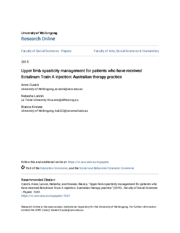 (PDF) Upper limb spasticity management for patients who have received ...