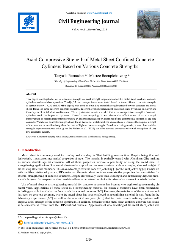 (PDF) Axial Compressive Strength of Metal Sheet Confined Concrete ...