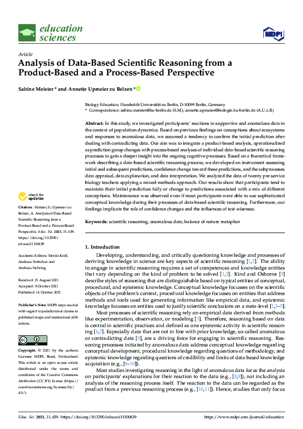 (PDF) Analysis of Data-Based Scientific Reasoning from a Product-Based ...