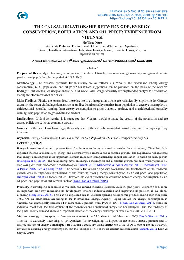 (PDF) The Causal Relationship Between GDP, Energy Consumption ...