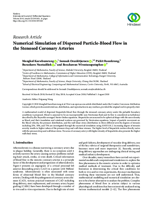 (PDF) Numerical Simulation of Dispersed Particle-Blood Flow in the ...