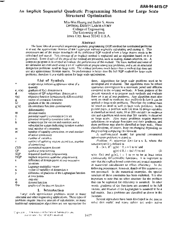 (PDF) Implicit SQP for Large Scale Structural Optimization