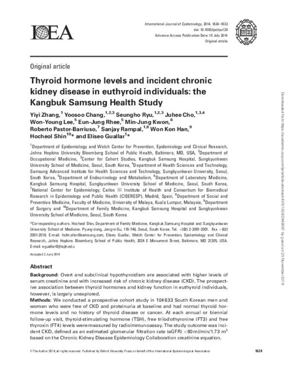 (PDF) Thyroid hormone levels and incident chronic kidney disease in ...