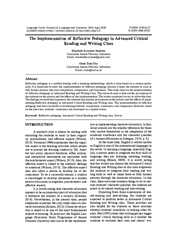 (PDF) The Implementation of Reflective Pedagogy in Advanced Critical ...