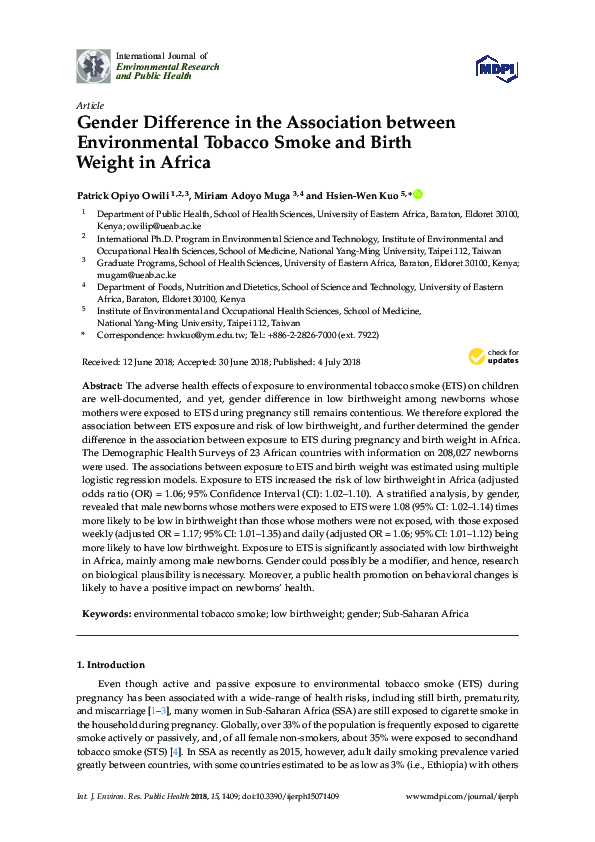 (PDF) Gender Difference in the Association between Environmental ...