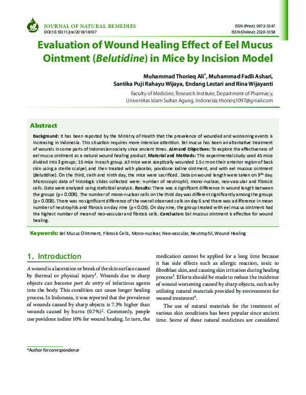 (PDF) Evaluation of Wound Healing Effect of Eel Mucus Ointment ...