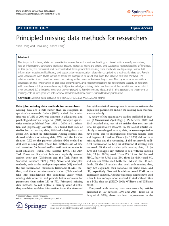 Pdf Principled Missing Data Methods For Researchers
