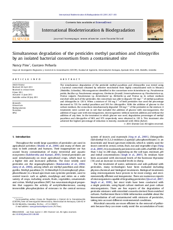 (PDF) Simultaneous degradation of the pesticides methyl parathion and ...