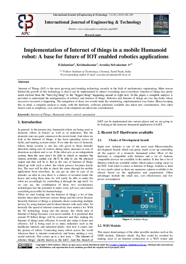 (PDF) Implementation of Internet of things in a mobile Humanoid robot ...