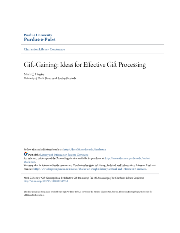 (PDF) Gift‐Gaining: Ideas for Effective Gift Processing
