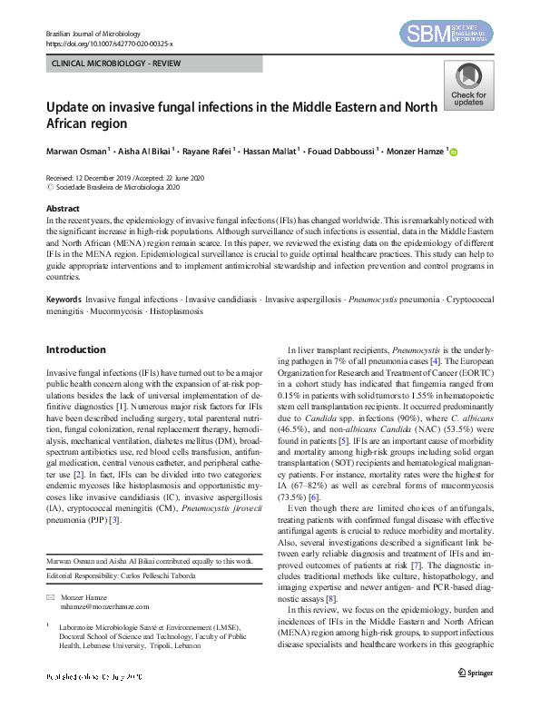 (PDF) Update on invasive fungal infections in the Middle Eastern and ...