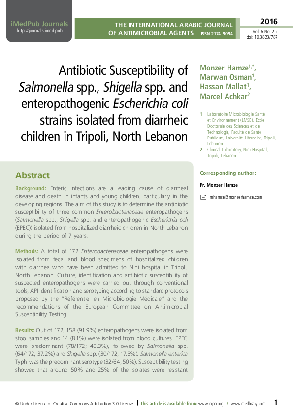 (PDF) Antibiotic Susceptibility of Salmonella spp., Shigella spp. and ...