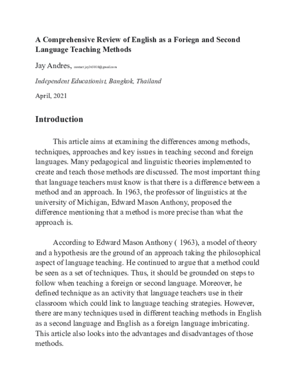 (PDF) A Comprehensive Review of English as a Foriegn and Second ...