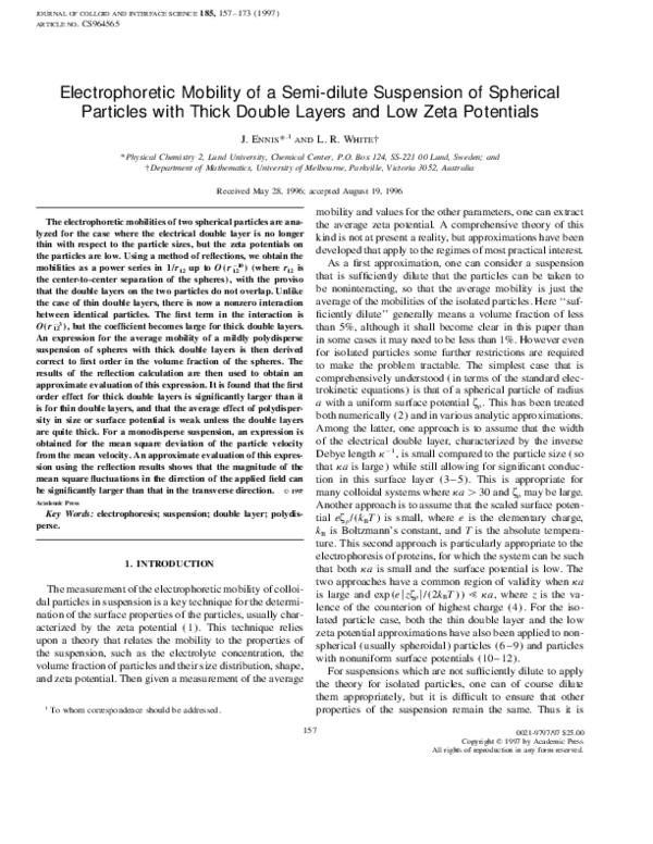 (PDF) Electrophoretic Mobility of a Semi-dilute Suspension of Spherical ...