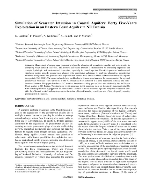 (PDF) Simulation of seawater intrusion in coastal aquifers: Some ...