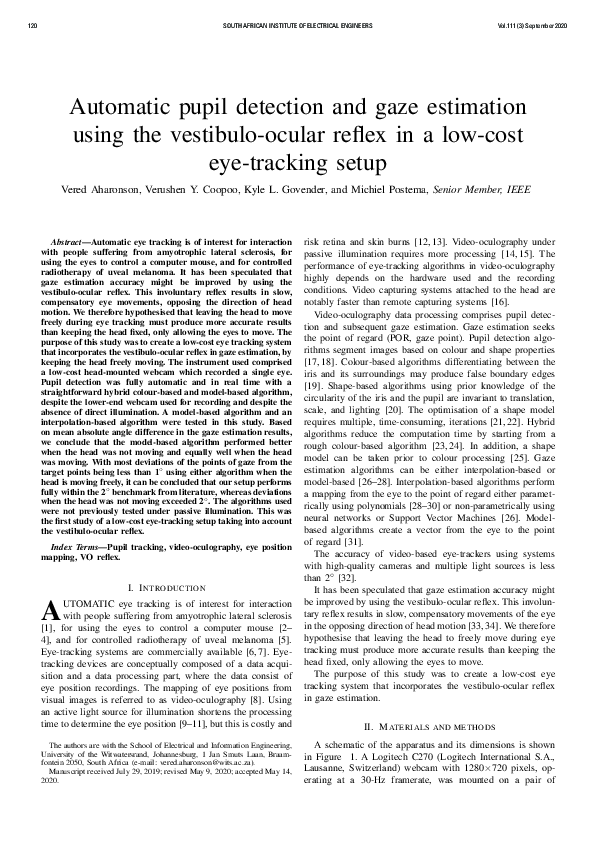 (PDF) Automatic pupil detection and gaze estimation using the vestibulo ...