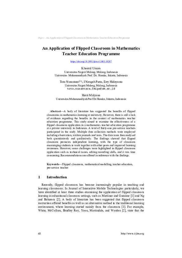 (PDF) An Application of Flipped Classroom in Mathematics Teacher ...