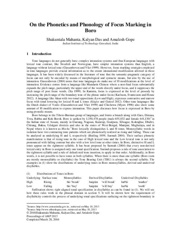 (PDF) On the Phonetics and Phonology of Focus marking in Boro