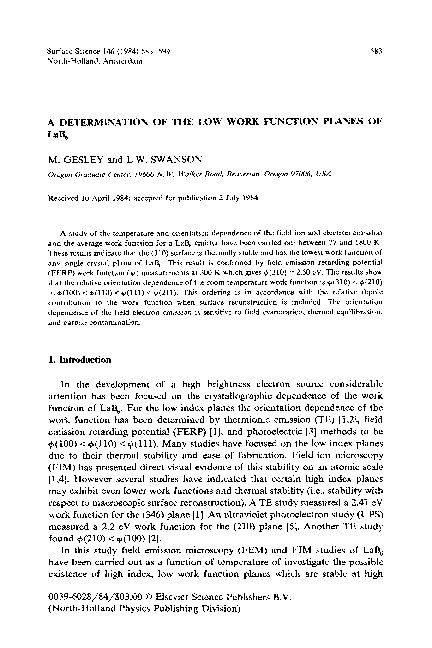 (PDF) A determination of the low work function planes of LaB6