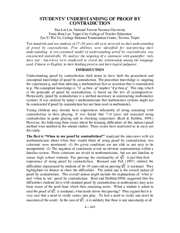 (PDF) Students' Understanding of Proof by Contradiction