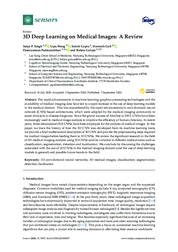 (PDF) 3D Deep Learning on Medical Images: A Review