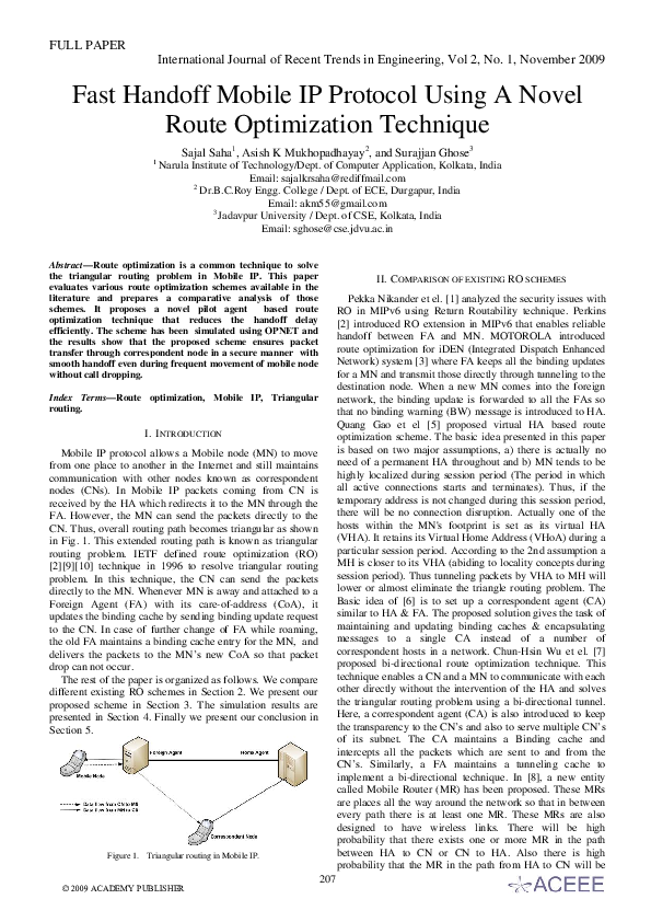 (PDF) Fast Handoff Mobile IP Protocol Using A Novel Route Optimization ...