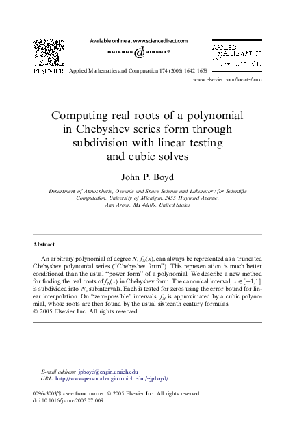 (PDF) Computing real roots of a polynomial in Chebyshev series form ...