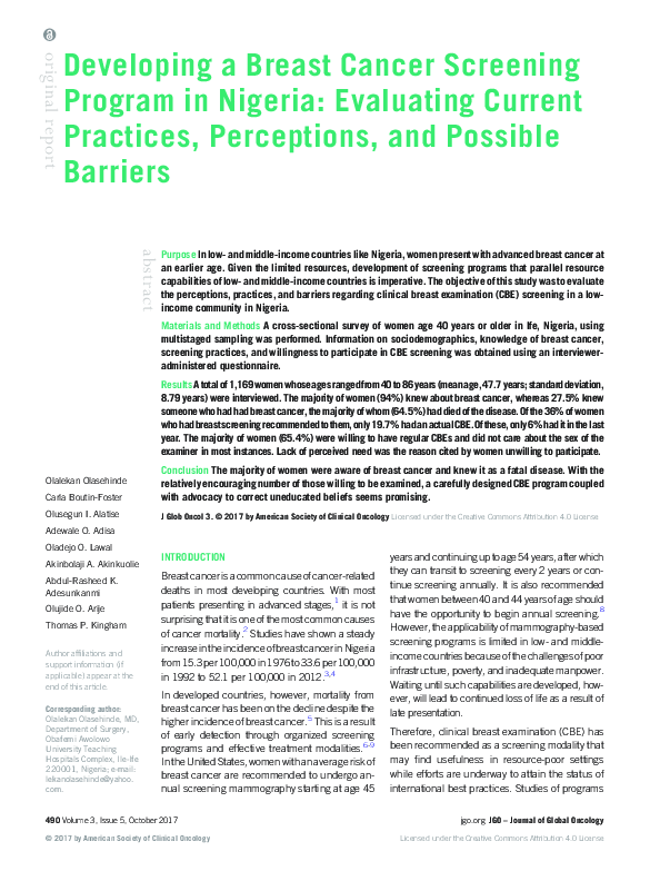 (PDF) Developing a Breast Cancer Screening Program in Nigeria ...