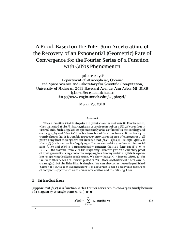 (PDF) A proof, based on the Euler sum acceleration, of the recovery of ...