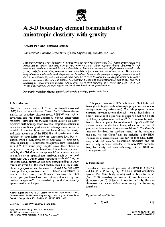 (PDF) A 3-D boundary element formulation of anisotropic elasticity with ...
