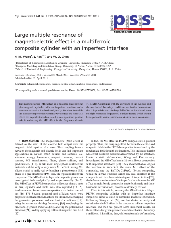 (PDF) Large multiple resonance of magnetoelectric effect in a ...