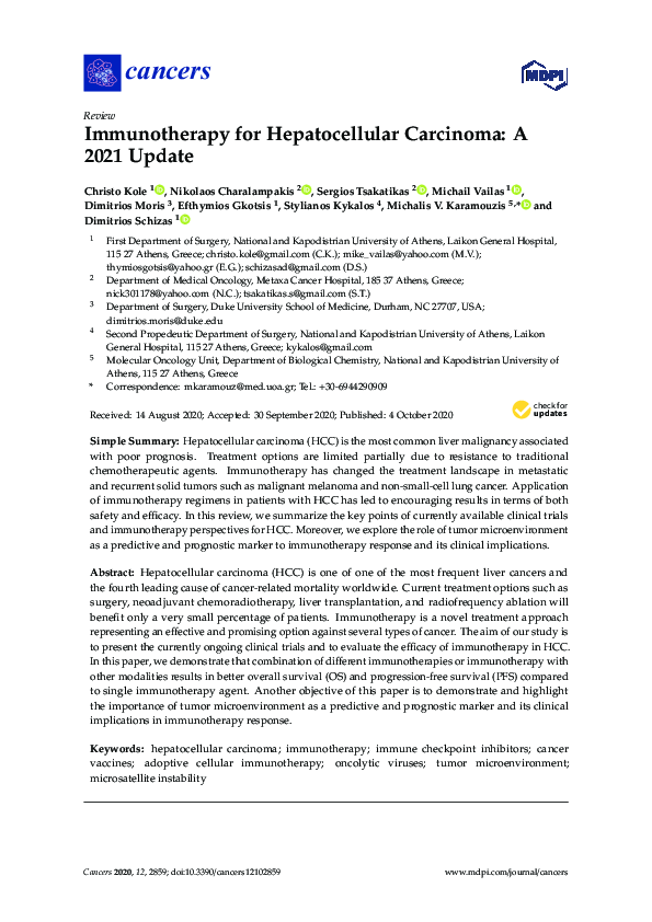 (PDF) Immunotherapy for Hepatocellular Carcinoma: A 2021 Update