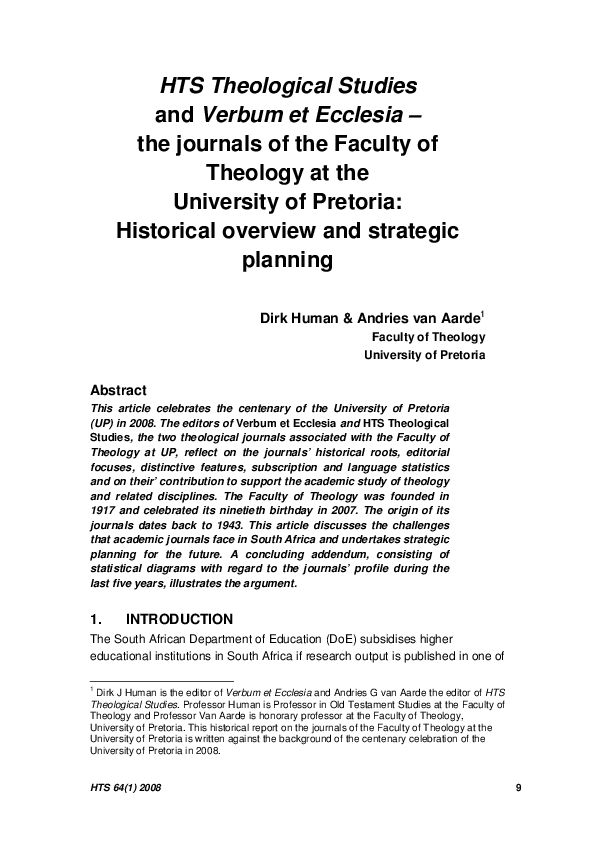 (PDF) HTS Theological Studies and Verbum et Ecclesia – the journals of ...