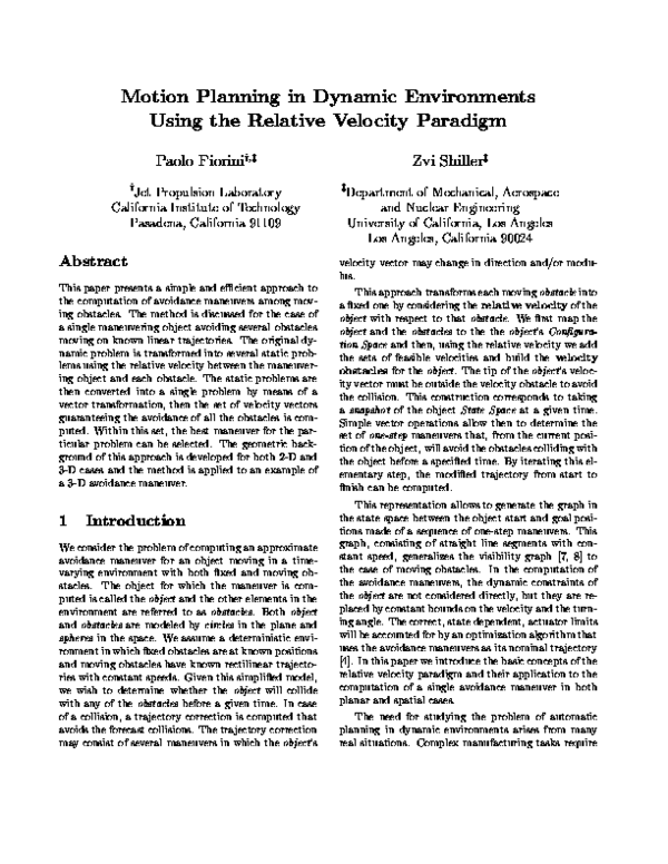 (PDF) Motion Planning in Dynamic Environments Using the Relative ...