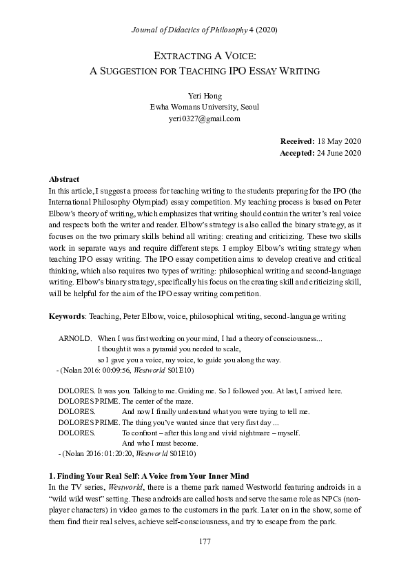 (PDF) EXTRACTING A VOICE: A SUGGESTION FOR TEACHING IPO ESSAY WRITING
