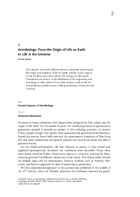 (PDF) From the Origin of Life on Earth to Life in the Universe