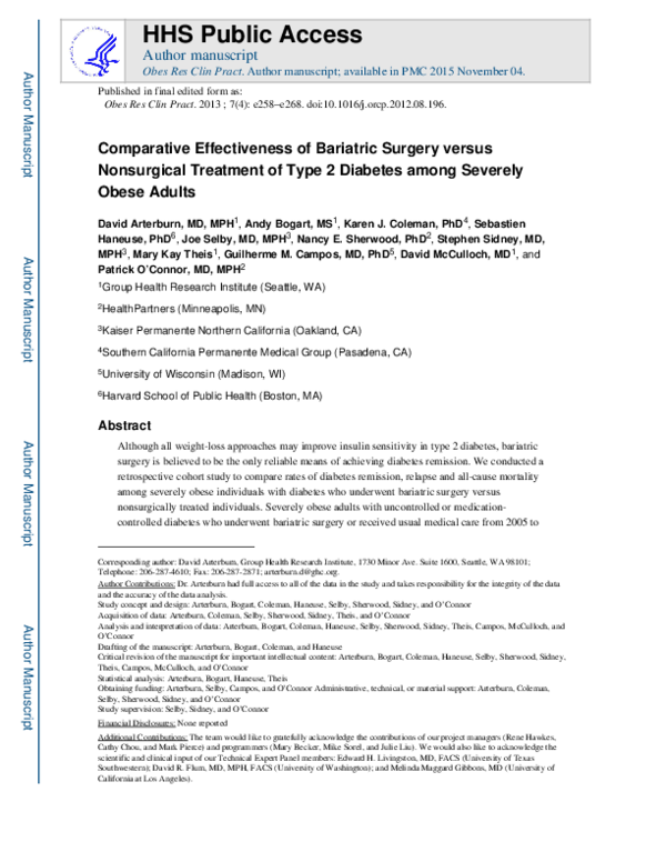 (PDF) Comparative effectiveness of bariatric surgery and nonsurgical ...